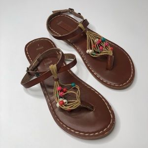 Roxy Tobago Beaded Boho Hippie Brown Wrap Sandals